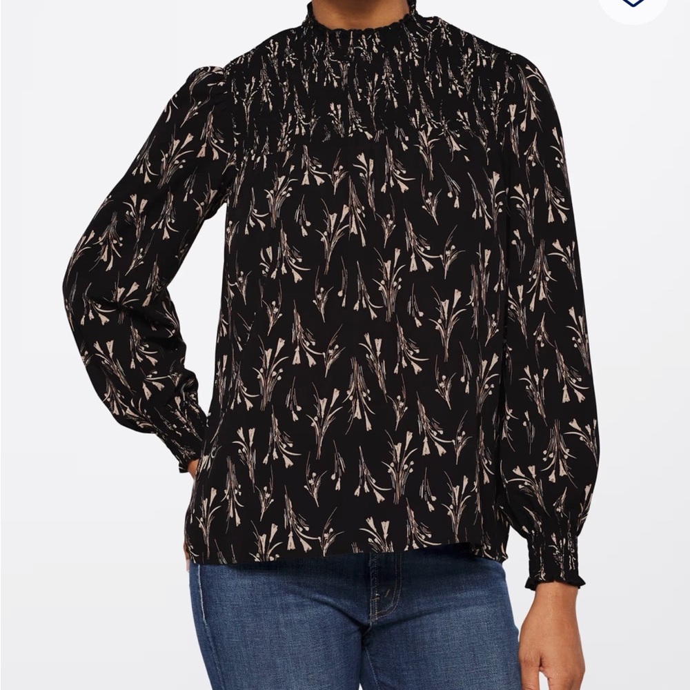 Black Floral Gianna Smocked-Yoke Long-Sleeve Blouse, stitch fix